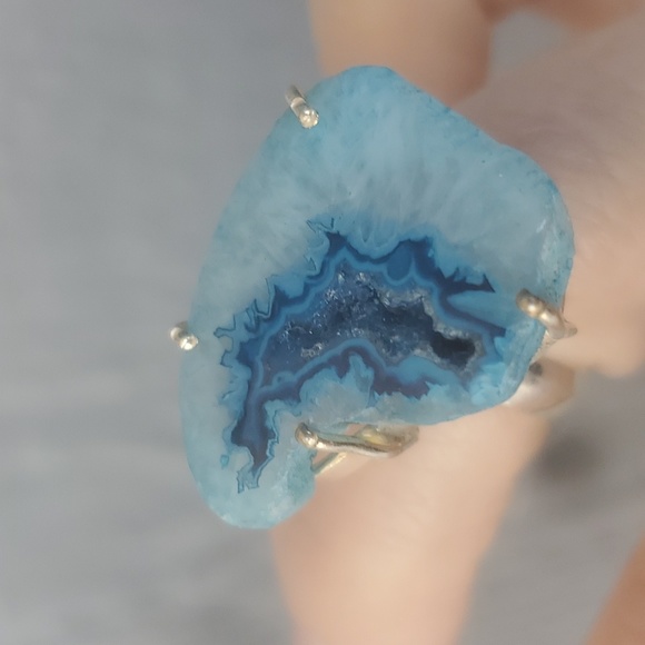 New Solar Quartz Agate Druzy 925 Silver Ring. - Picture 3 of 13